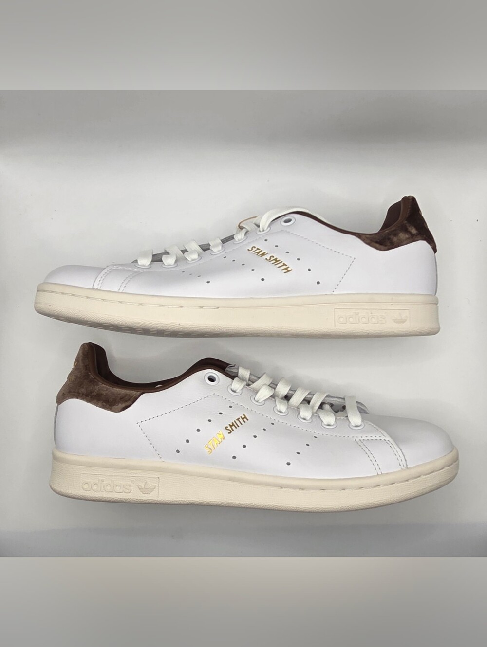 adidas Stan Smith Sneakers in White with Brown Velvet Mens